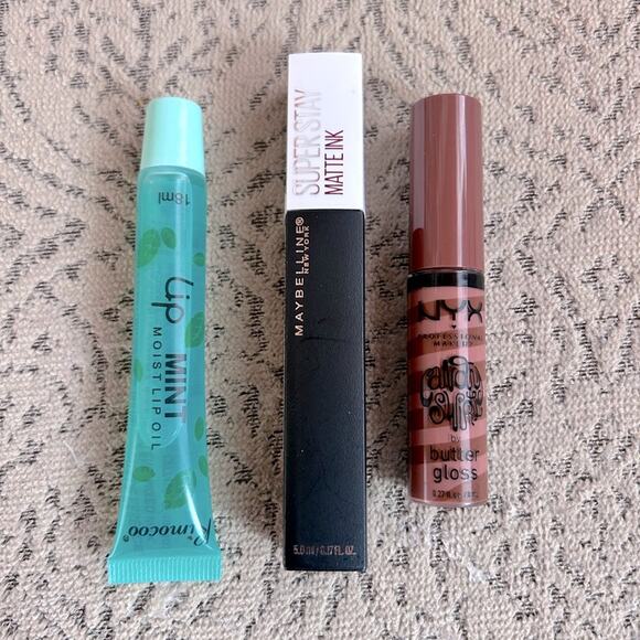 Lip Bundle 3 Piece Maybelline Matte Ink NYX Butter Gloss and Rimocco Lip Oil NEW - Picture 1 of 5